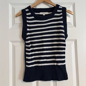 LOFT Navy and White Striped Sleeveless Vest